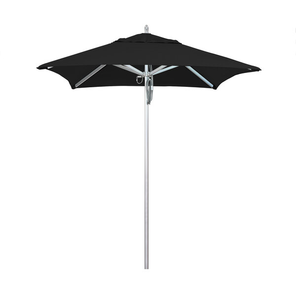 A California Umbrella black sunbrella on a pole.