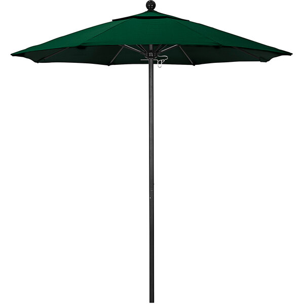 A Forest Green California Umbrella on a Black Pole.