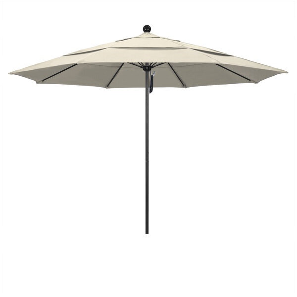 California Umbrella ALTO 118 OLEFIN Venture 11' Round Pulley Lift Umbrella with 1 1/2" Black Aluminum Pole - Olefin Canopy