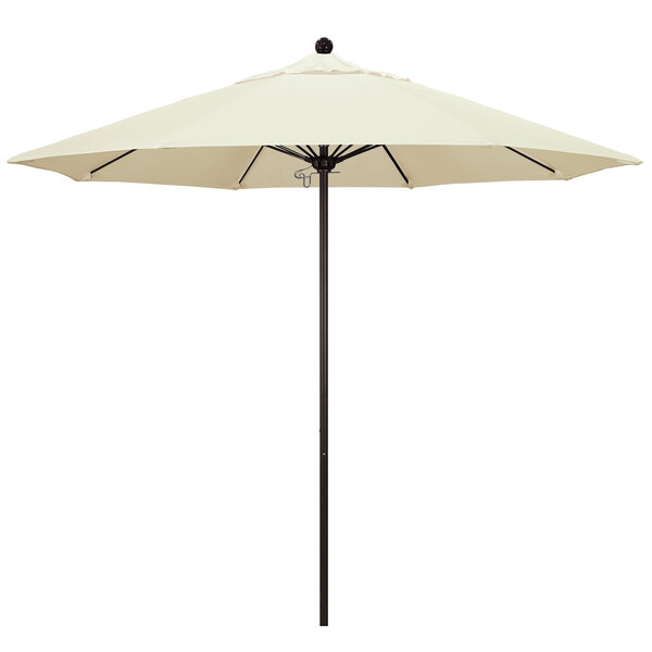 A white California Umbrella with a black pole.
