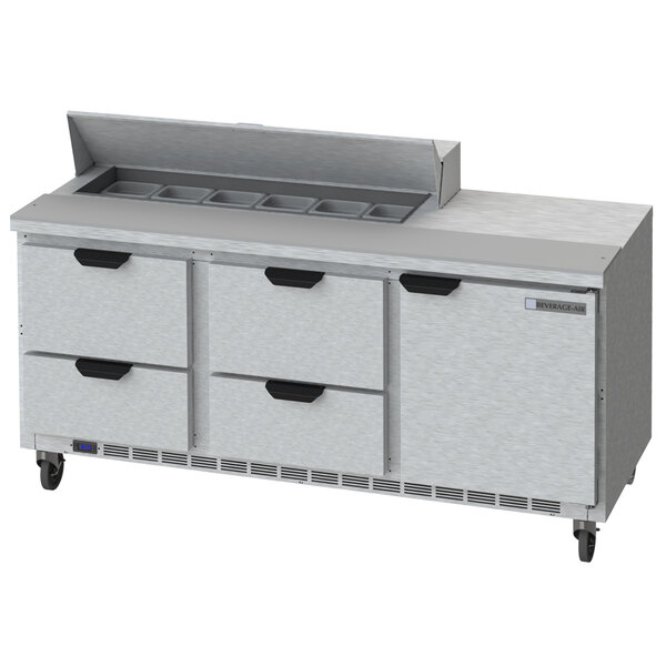 A Beverage-Air refrigerated sandwich prep table with four drawers.
