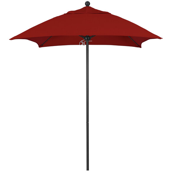 A red California Umbrella on a white background.