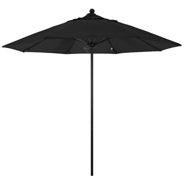 A black California Umbrella ALTO outdoor table umbrella with a metal pole.