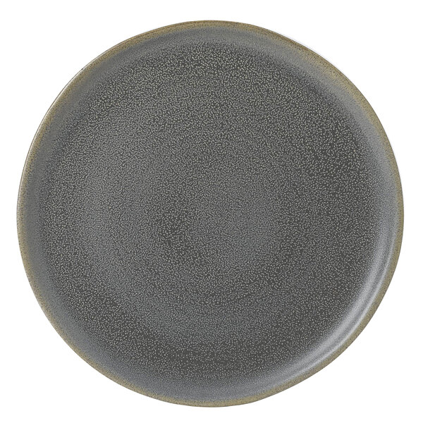 A Dudson matte granite stoneware plate with a small rim.