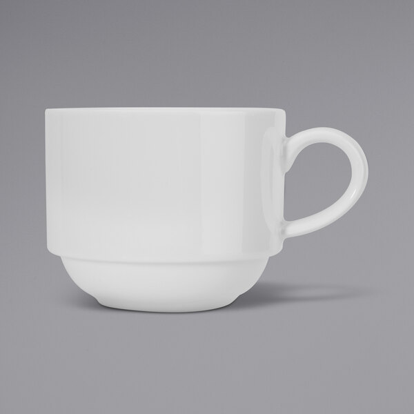 A Sant'Andrea Queensbury bright white porcelain cup with a handle.
