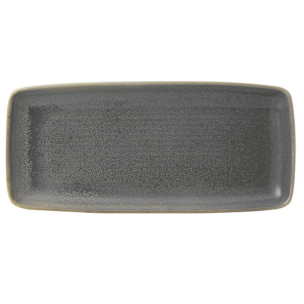 A Dudson rectangular stoneware platter in gray matte granite.