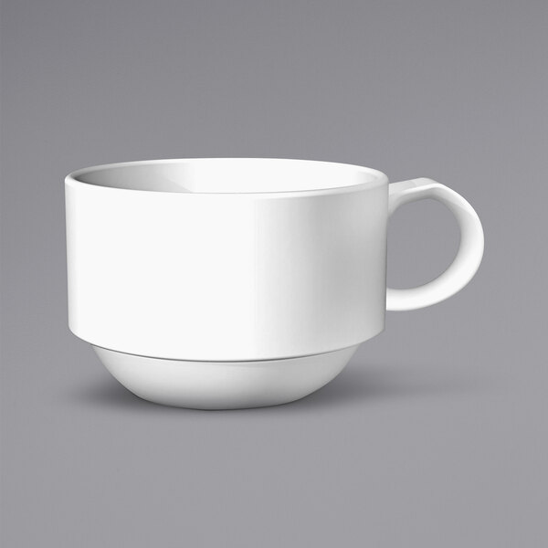 A Sant'Andrea Montague white bone china cup with a handle.