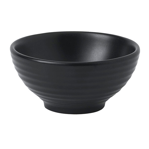 A Dudson matte jet stoneware bowl with a curved edge.