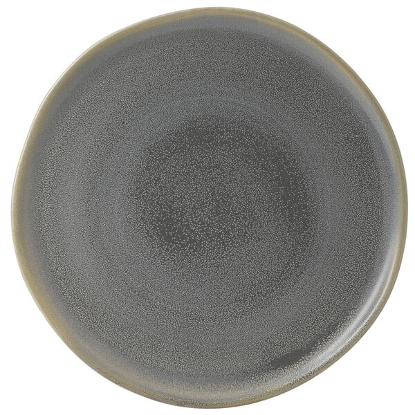 A grey plate with a speckled surface.
