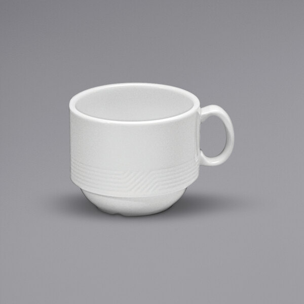 A Sant'Andrea Impressions white porcelain coffee cup with a white handle.