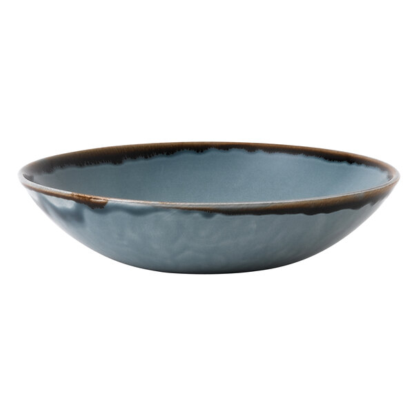 A Dudson Harvest blue china bowl with a brown rim.