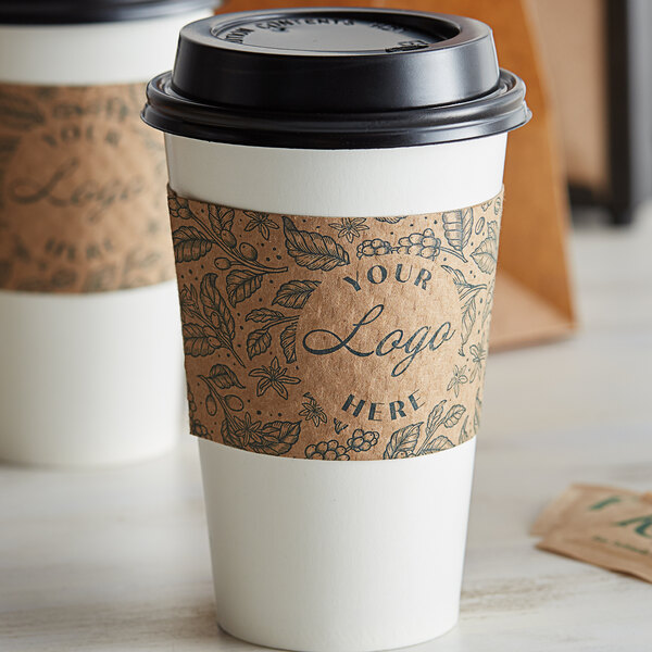 1024 oz. Natural Kraft Customizable Embossed Coffee Cup Sleeve with Flexo Print Ink 2400/Case