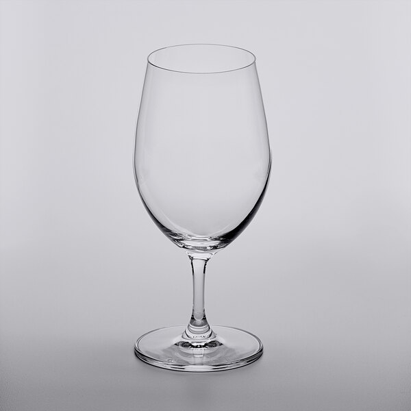 A close-up of a clear Lucaris Bliss water goblet.