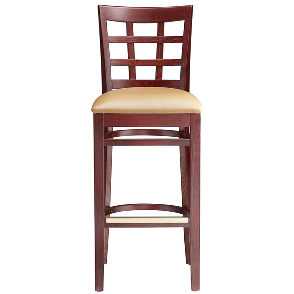 Lancaster Table & Seating Mahogany Finish Wood Window Back Bar Stool