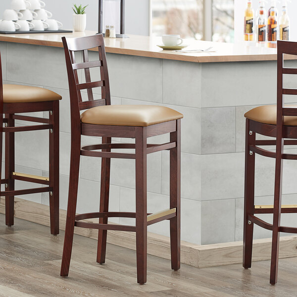 Lancaster Table & Seating Mahogany Finish Wood Window Back Bar Stool
