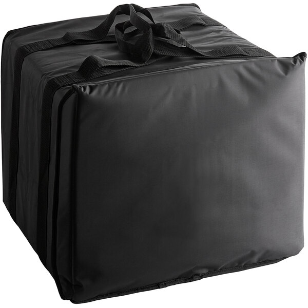 An American Metalcraft black polyester delivery bag with a strap.