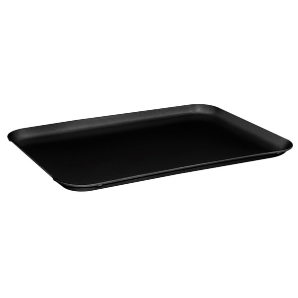 A black rectangular MFG Tray cafeteria tray.