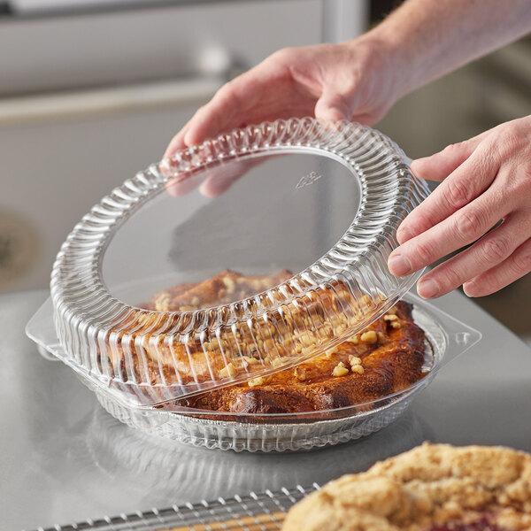 Choice 10" Clear Hinged Pie Container with Low Dome Lid