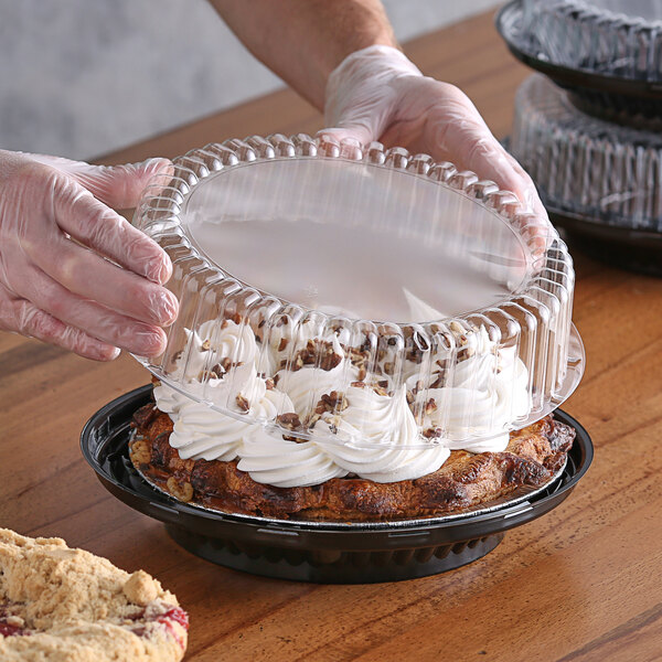 Choice 9" Black Pie Container with Clear High Dome Lid