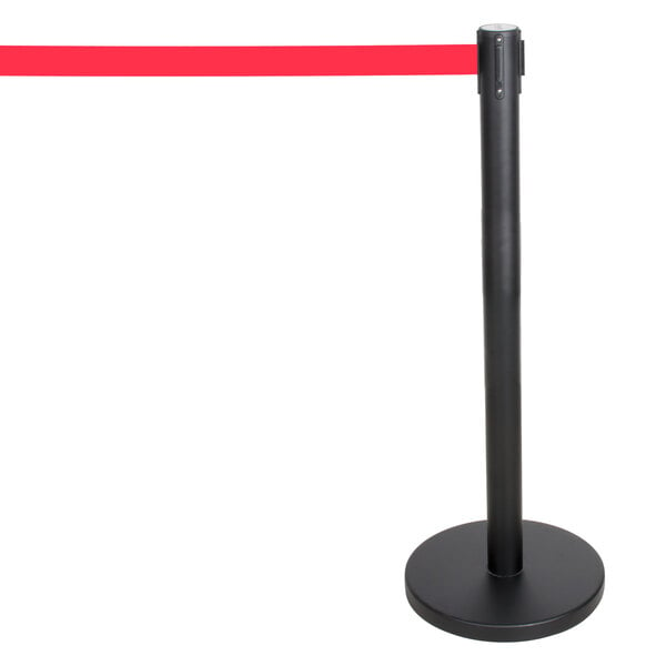 Aarco HBK-7 Black 40" Crowd Control / Guidance Stanchion with 84" Red Retractable Belt