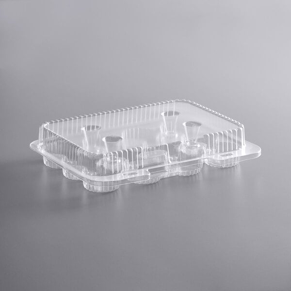 A clear plastic Choice mini cupcake container with 12 compartments.