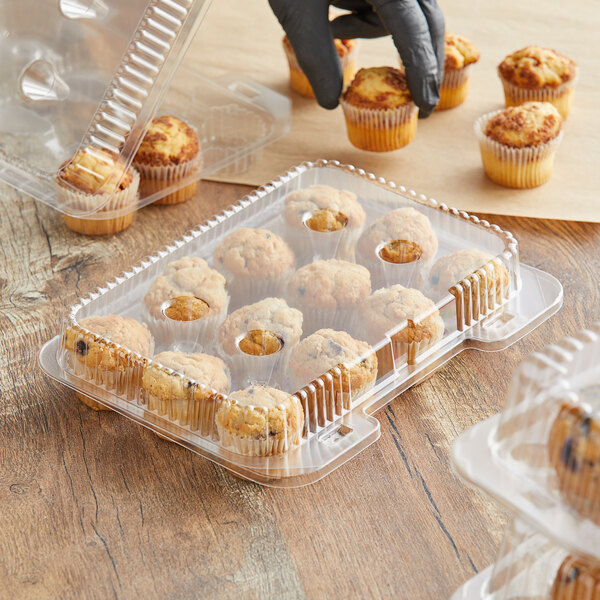 Baker's Mark 12-Compartment Clear OPS Hinged Mini Cupcake / Mini Muffin Container
