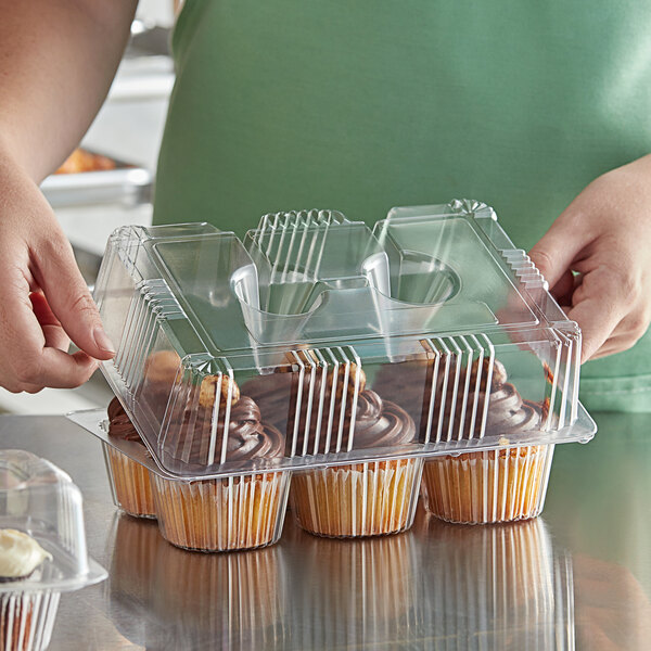 Choice 6-Cup High Dome Hinged OPS Plastic Cupcake / Muffin Container