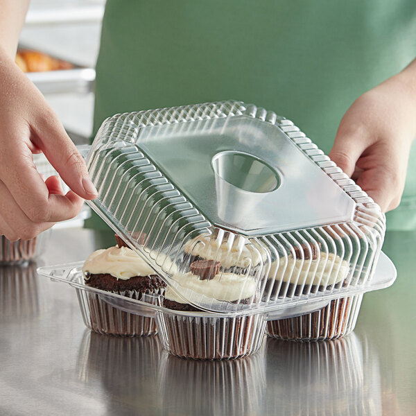 Choice 4-Compartment Clear OPS Plastic Cupcake / Muffin Container