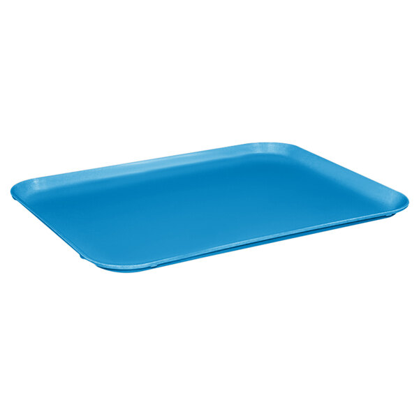 A sky blue rectangular MFG Fiberglass cafeteria tray.