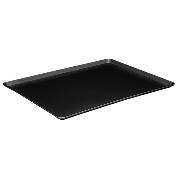 A black rectangular MFG Tray on a white background.