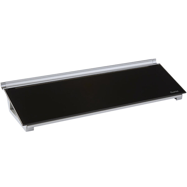 A rectangular black Quartet glass dry erase pad with a silver frame.