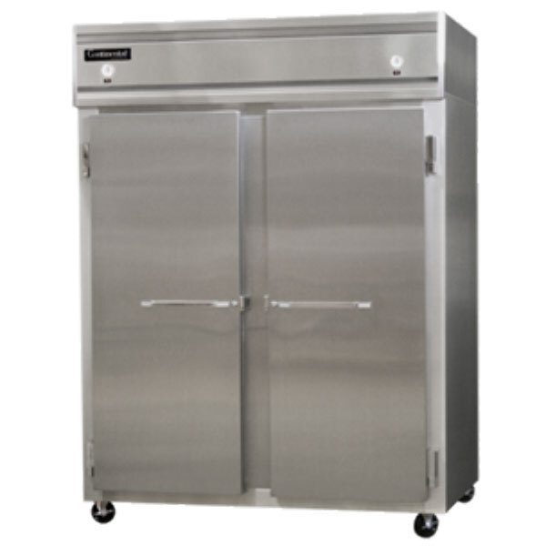 A large stainless steel Continental Refrigerator with two solid doors.
