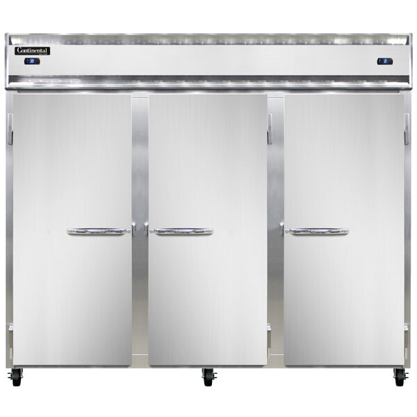 A white Continental Refrigerator with stainless steel doors and a silver handle.