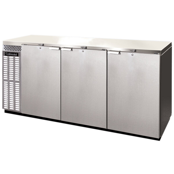 A stainless steel Continental Refrigerator with two doors on each side.