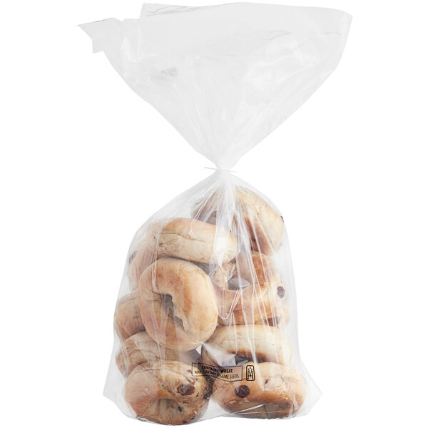 A bag of Original Bagel pre-sliced cinnamon raisin mini bagels wrapped in plastic.