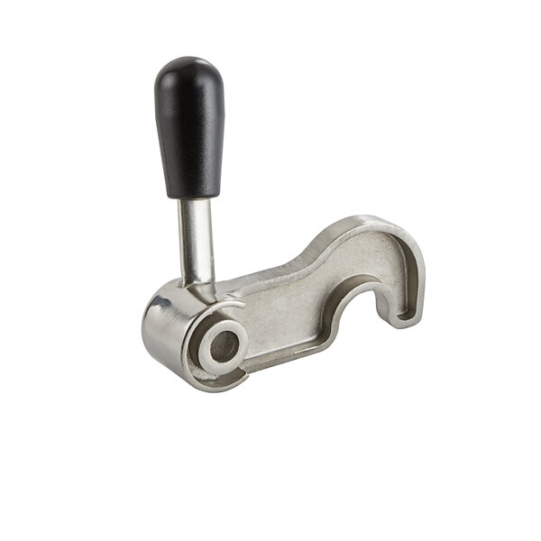 An Avantco metal clamp with a black handle.