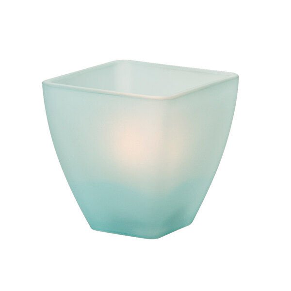 A square seafoam glass Hollowick Odyssey candle holder.