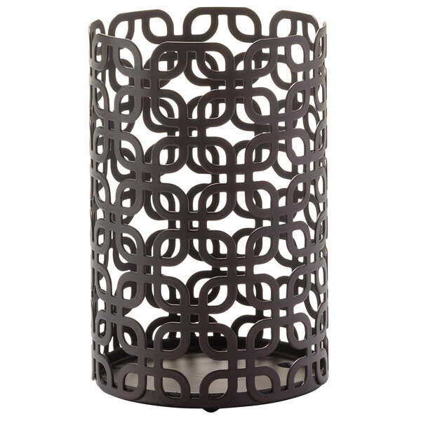 A black metal Hollowick candle holder with a modern design.