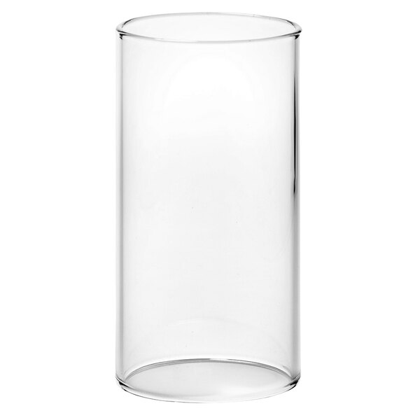 A clear glass cylinder with a white background.