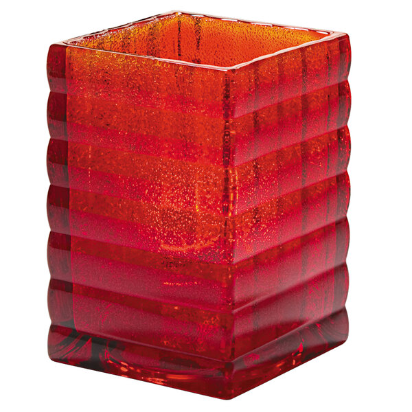 A red glass Hollowick Ruby Jewel optic block lamp with a square design.