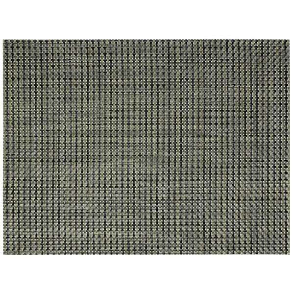 A woven olive rectangular placemat with a basketweave pattern in black and white.