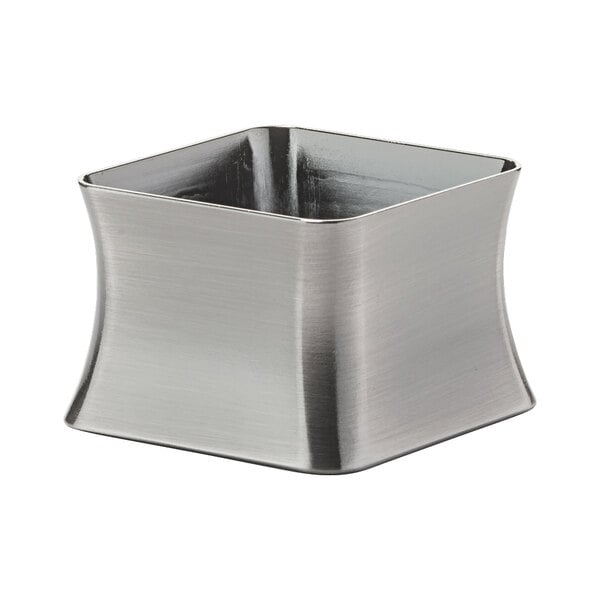 A silver square metal base with curved edges for a Hollowick Odyssey candle holder.