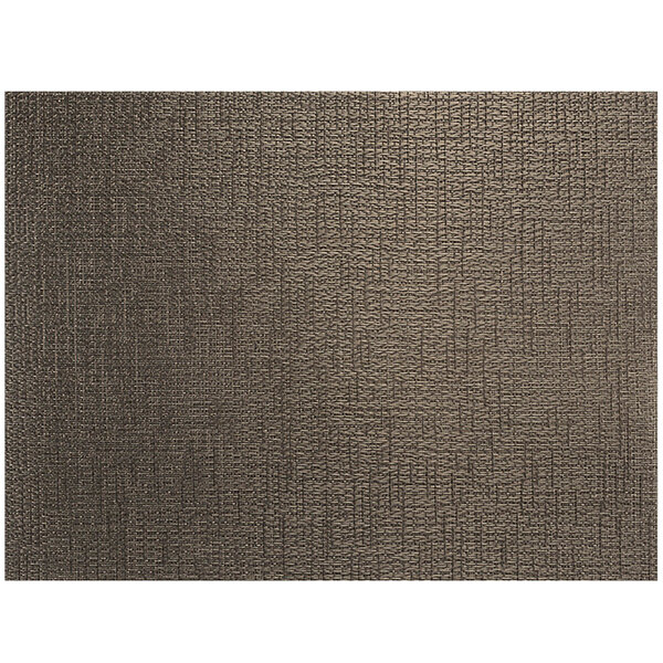A brown woven vinyl rectangle placemat with a pattern in black.