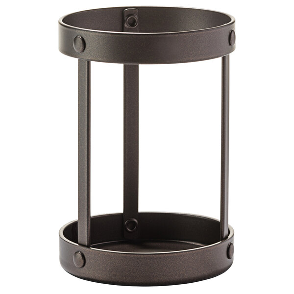 A dark bronze metal cylinder with a round base.