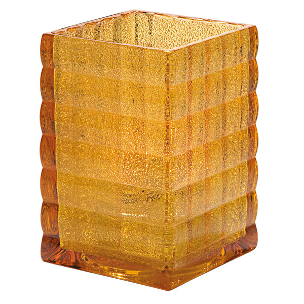 A Hollowick amber glass square vase with a square pattern.