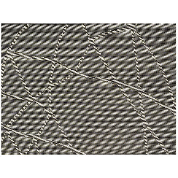 A metallic silver rectangular woven vinyl placemat with an abstract line pattern.