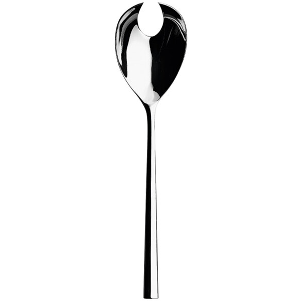 A Sola stainless steel serving fork with a teardrop shaped handle.