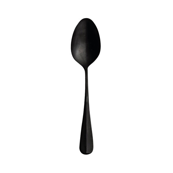 A close-up of a Sola Baguette Vintage Black stainless steel dessert spoon.