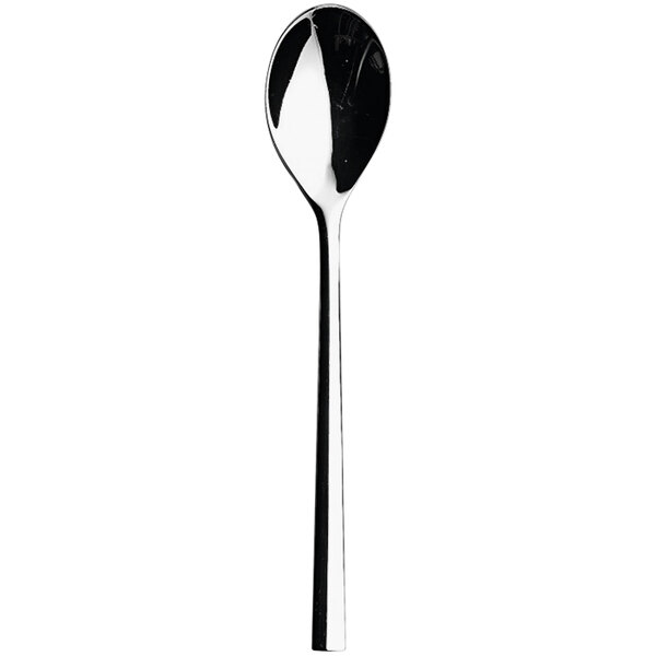 A Sola stainless steel teaspoon with a black handle.