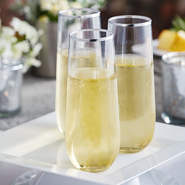 Champagne Flutes - Clear Silver Plastic Cup